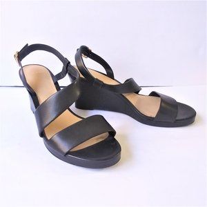 COLE HAAN Ravenna Strappy Leather Wedge Sandals, Women's US  9.5 B , Black